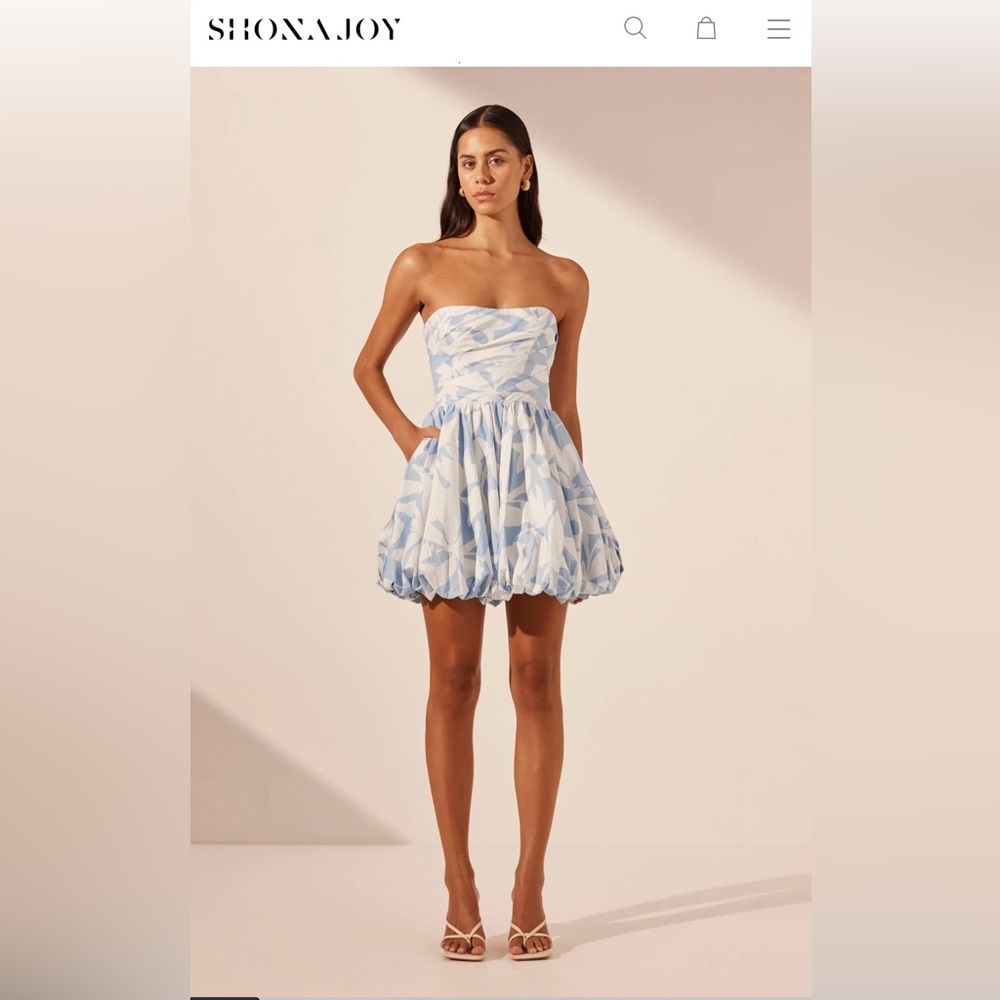 Strapless Blue and White Dress